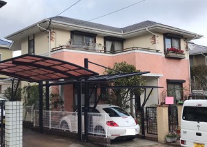 佐賀県三養基郡基山町けやき台K様　【外壁：モルタル　屋根：セメント瓦　塀・付帯塗装】：施工前